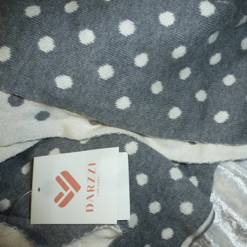 Darzzi Medium Gray Melange Natural Polka Dot Doublesided Scarf NEW 72"x12"